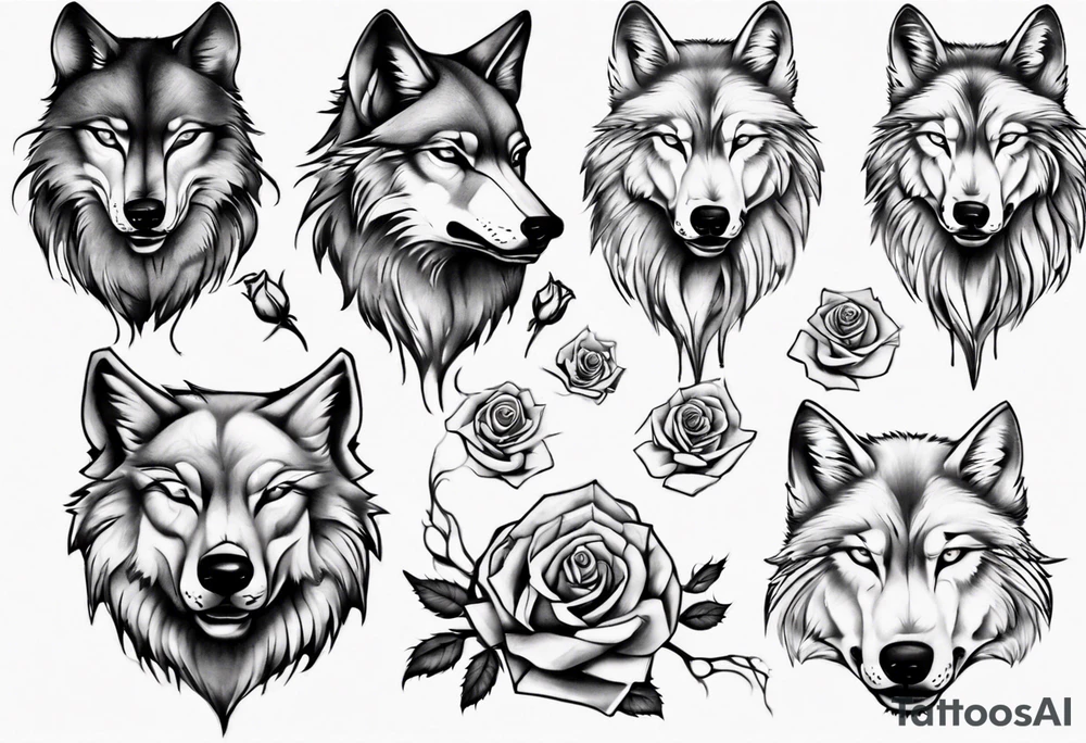 Wolf with roses and broken glass tattoo idea