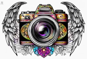 Camera with angel wings tattoo idea