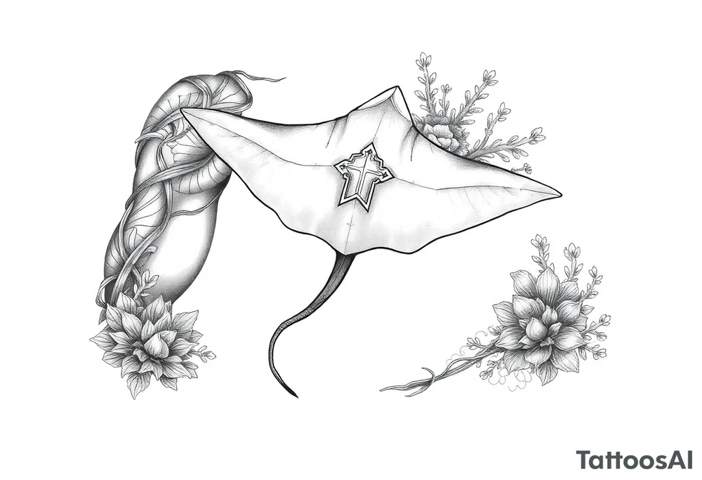 Religious, stingray, coral, jellyfish tattoo idea