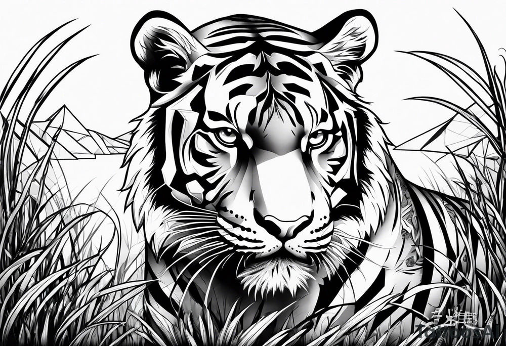 hungry tiger hiding in the grass tattoo idea