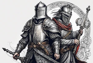 a blind man being protected by a knight holding the bible tattoo idea