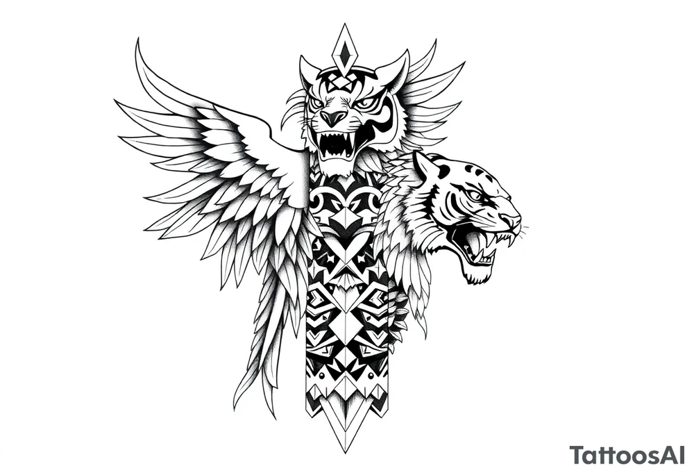 a phoenix and a tiger totem pole tattoo idea