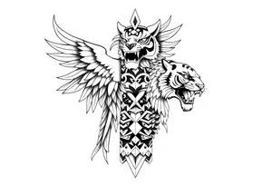 a phoenix and a tiger totem pole tattoo idea