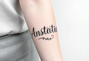 Anastacia in old English cursive font tattoo idea