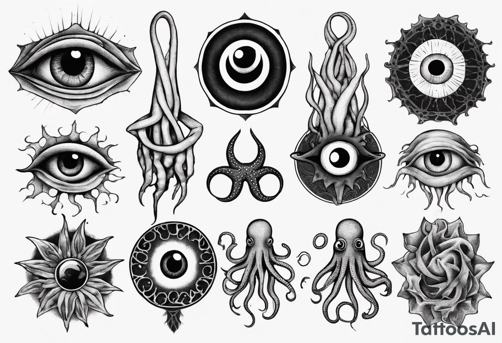 lovecraft them with eye and long tentacle tattoo idea