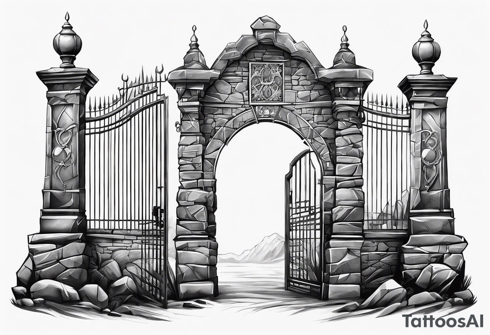 A piece of rock with a gate on it tattoo idea