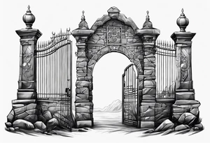 A piece of rock with a gate on it tattoo idea
