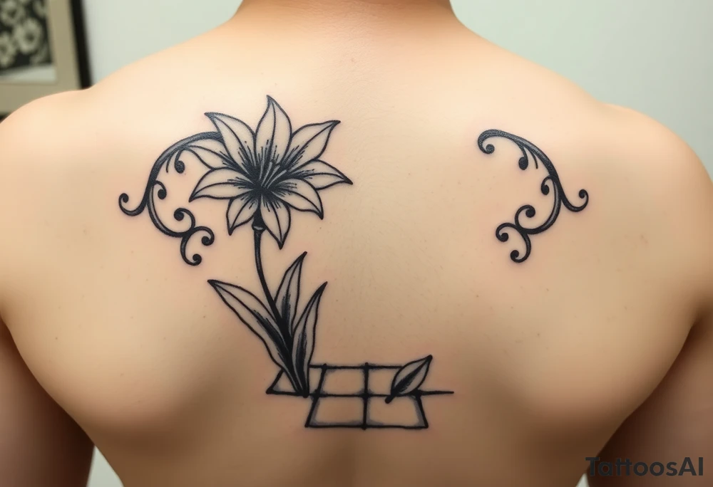 bathroom with lily coming up out of tile floor tattoo idea