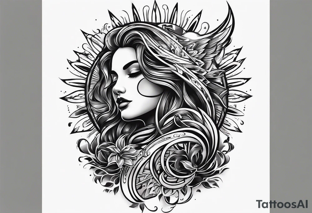 sleeve tattoo sun rays on shoulder and chest tattoo idea