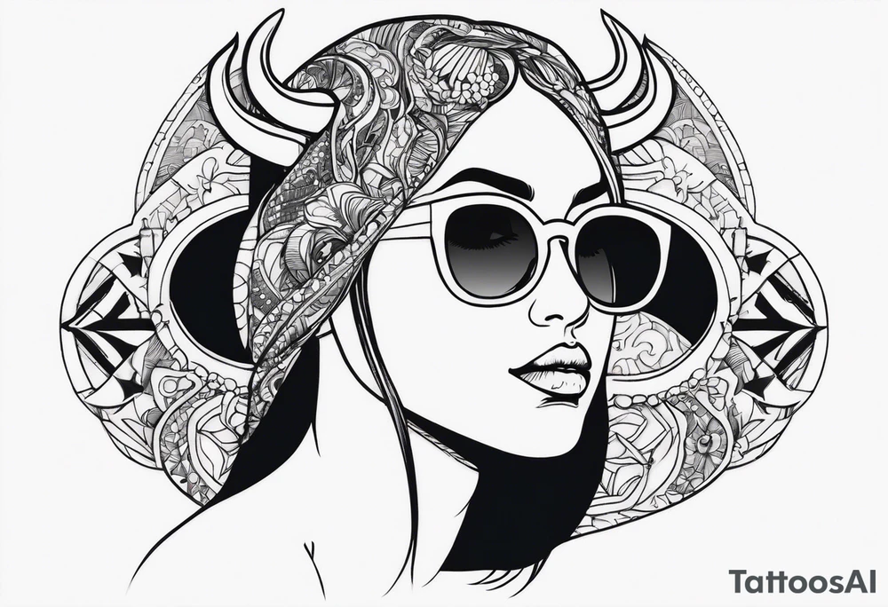 woman with big titts and a capricorn with sunglasses tattoo idea