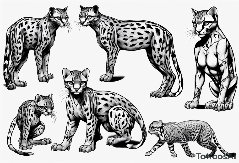 cybernetic ocelot full body tattoo idea