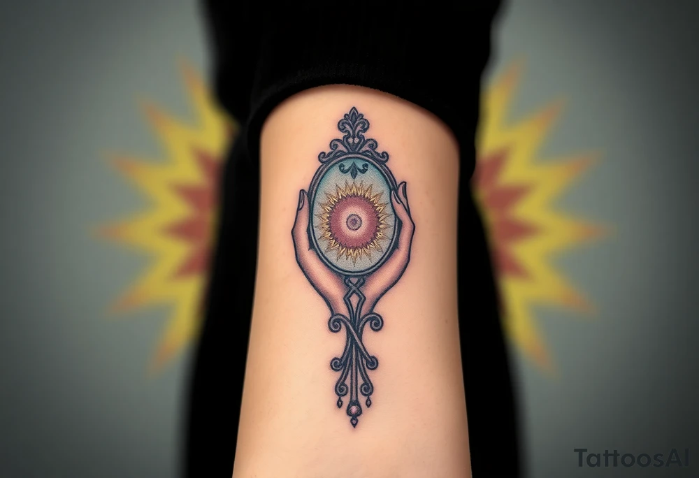 hand held cracked mirror tattoo idea