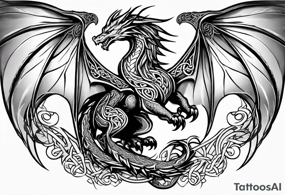 Celtic dragon flying downward tattoo idea