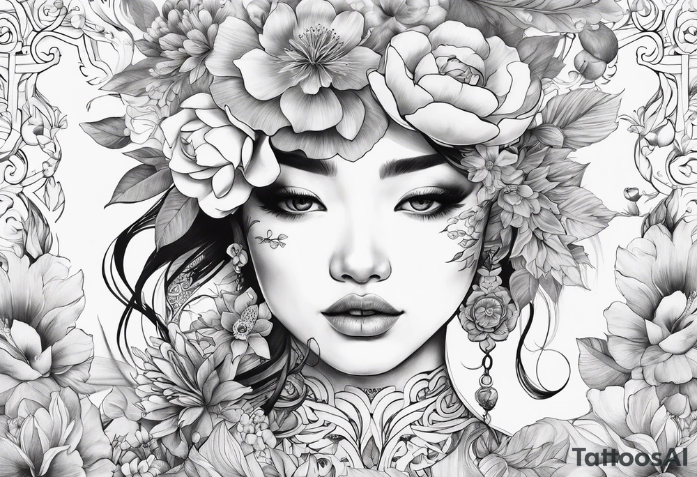 真爱永不消亡 Written within flowers tattoo idea