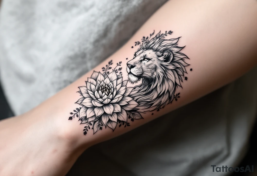 Lioness and lotus flower tattoo idea