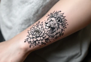 Lioness and lotus flower tattoo idea