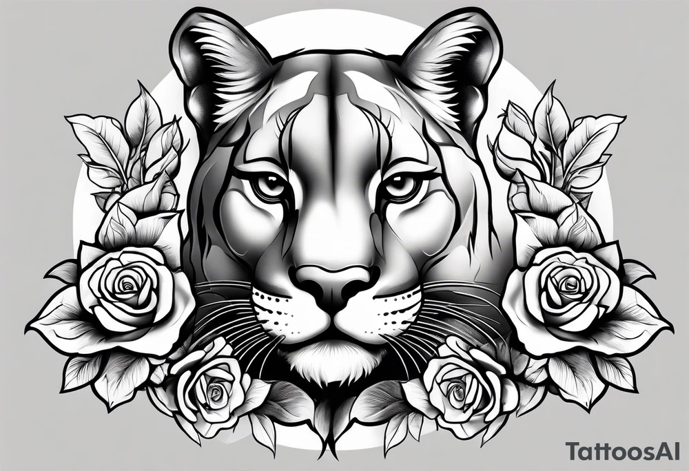 Cougar with roses tattoo idea