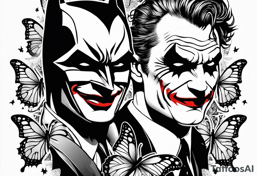 Batman and joker tattoo with butterflies simple tattoo idea