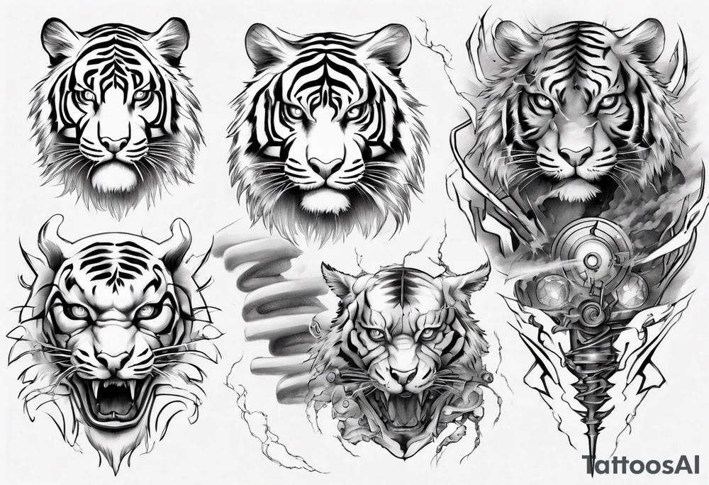 Etherial Tiger and lightning tattoo idea