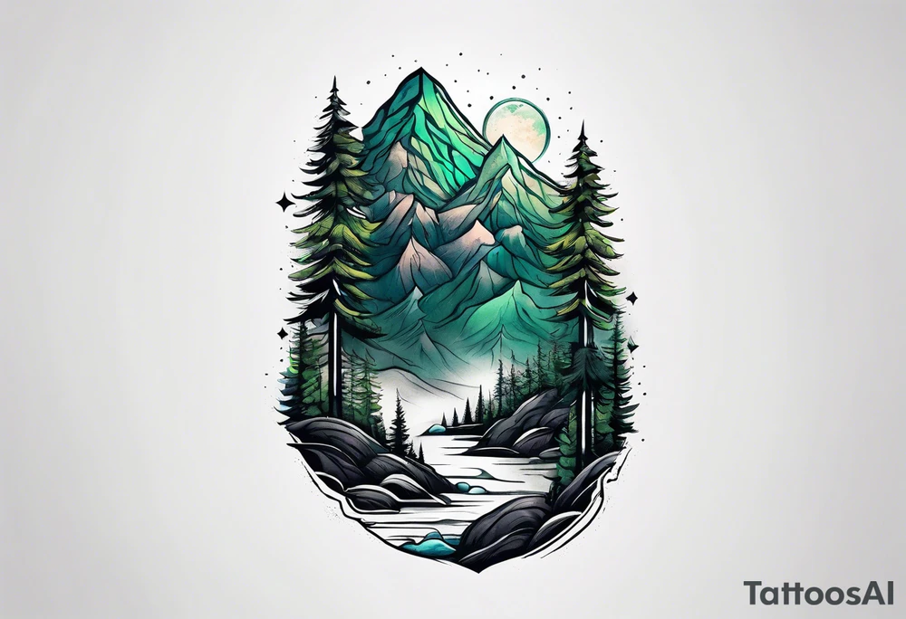 forest mountain forearm tattoo idea