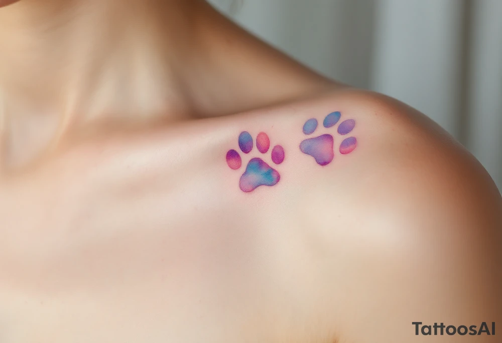 Pastel Cloud Paw Prints – Dreamy cloud-like prints in baby blue, lavender, and soft pink with blurred edges, giving a soft and whimsical look. tattoo idea