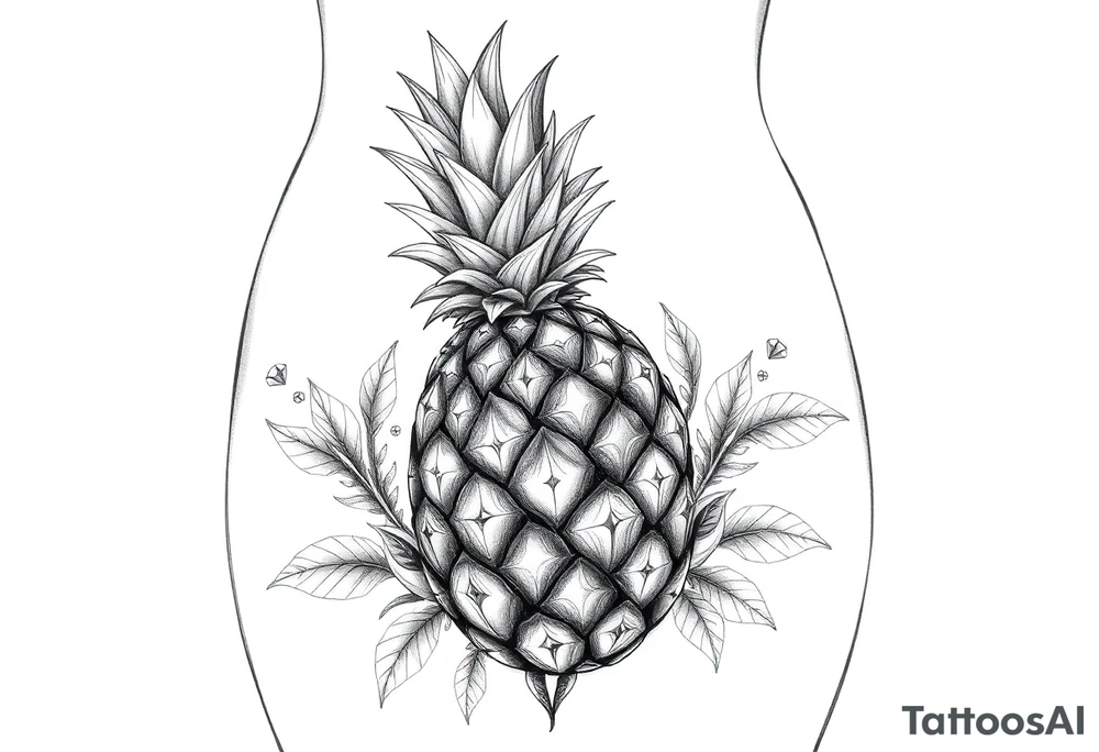To cover pubic area vagina and anus using a pineapple with diamonds and magestic tattoo idea