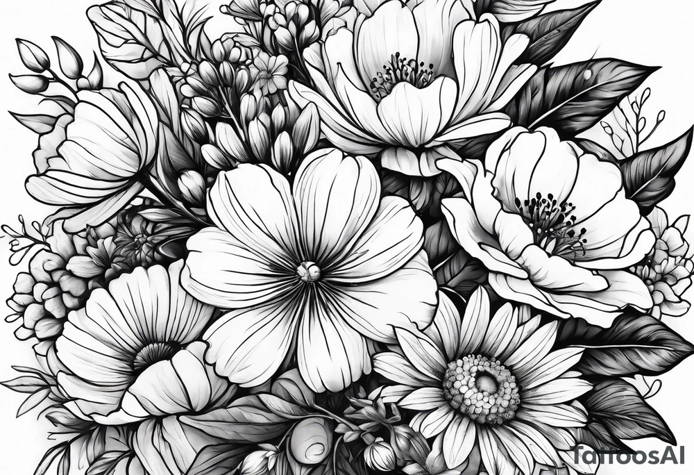 May november December February birth flower bouquet tattoo idea
