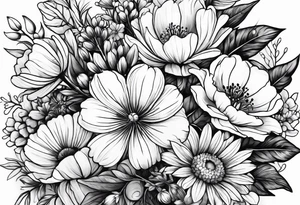 May november December February birth flower bouquet tattoo idea