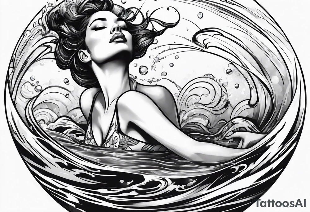 top down angle of woman floating in water tattoo idea
