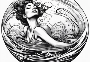 top down angle of woman floating in water tattoo idea