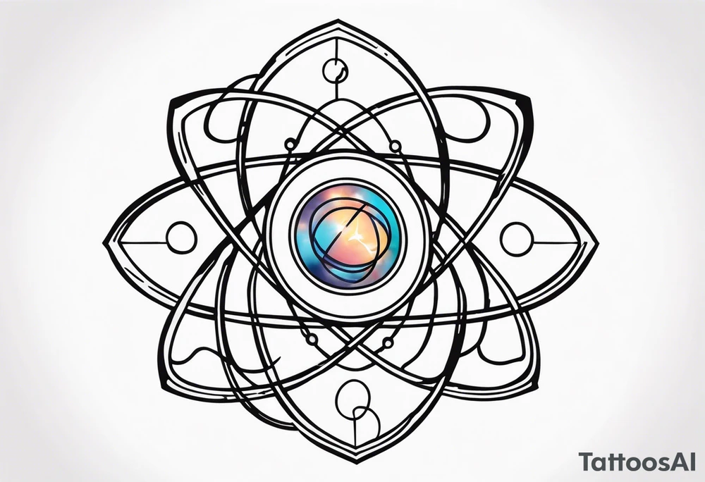 spiritual style atom with electron cloud tattoo idea
