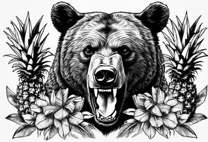 Bear biting pineapples tattoo idea