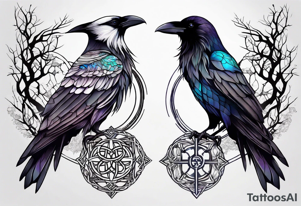 world tree with a raven and knotwork sleeve tattoo tattoo idea