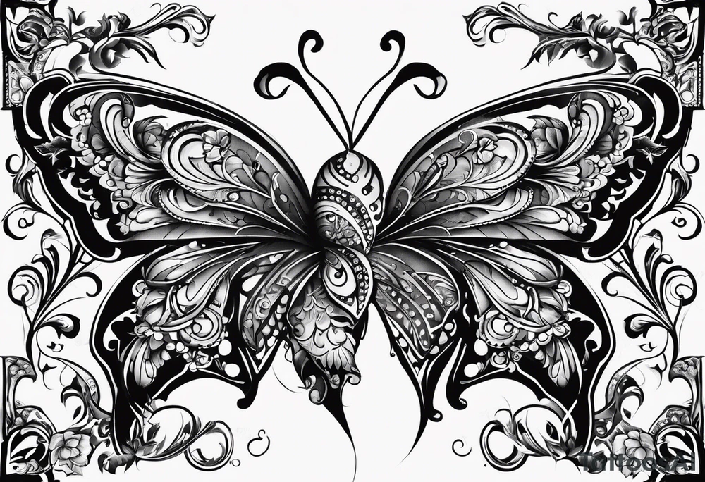 The initials R and S with a butterfly and the date 06/11/2010 tattoo idea