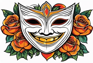 Laughing Male masquerade mask with orange and red roses tattoo idea