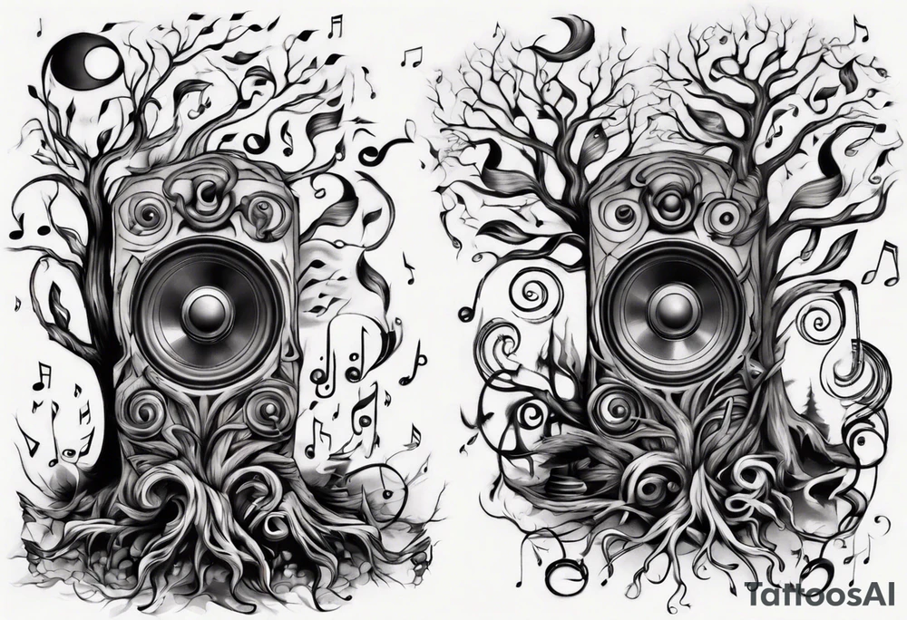 music speaker note tree staff tattoo idea