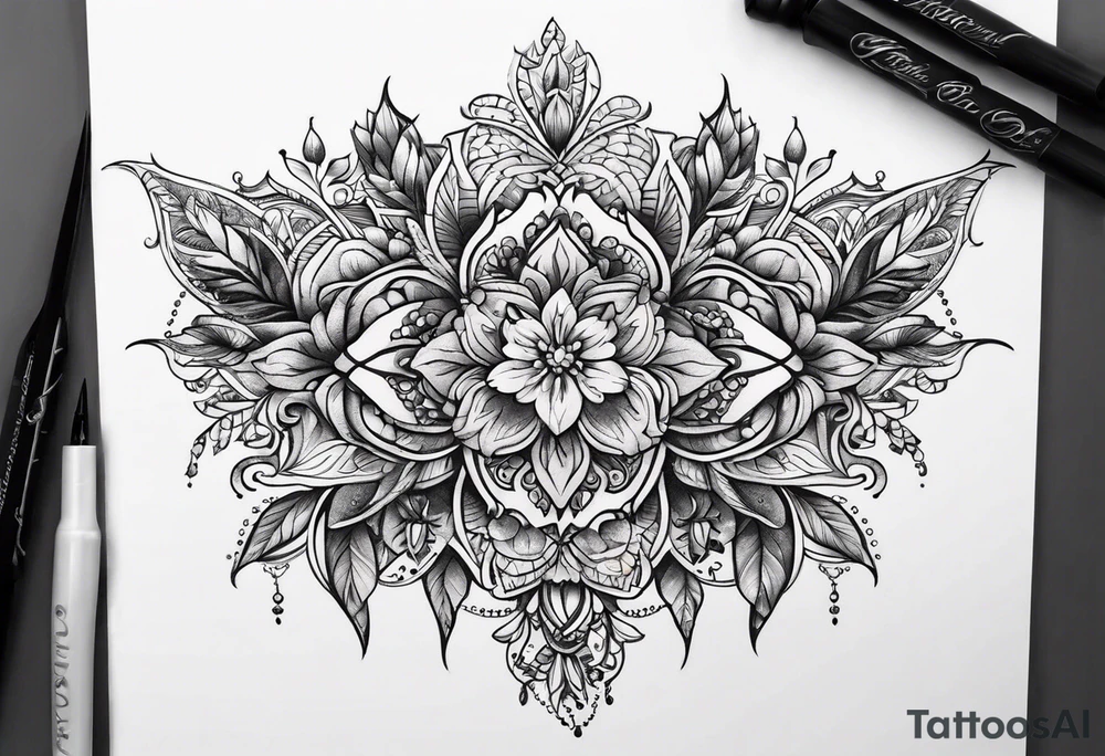 ornate floral sternum tattoo tattoo idea