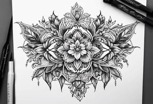 ornate floral sternum tattoo tattoo idea