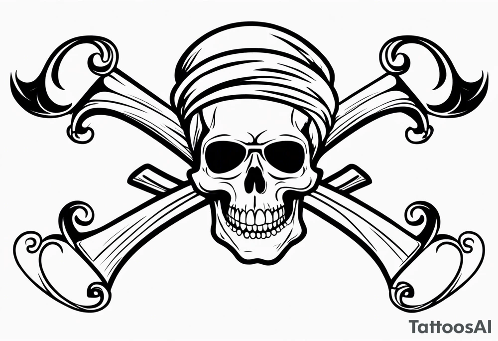 create a pirate flag with a feminine skull with two blonde buns and crossbones underneath, wearing glasses. no hat tattoo idea