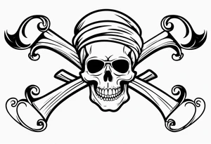 create a pirate flag with a feminine skull with two blonde buns and crossbones underneath, wearing glasses. no hat tattoo idea