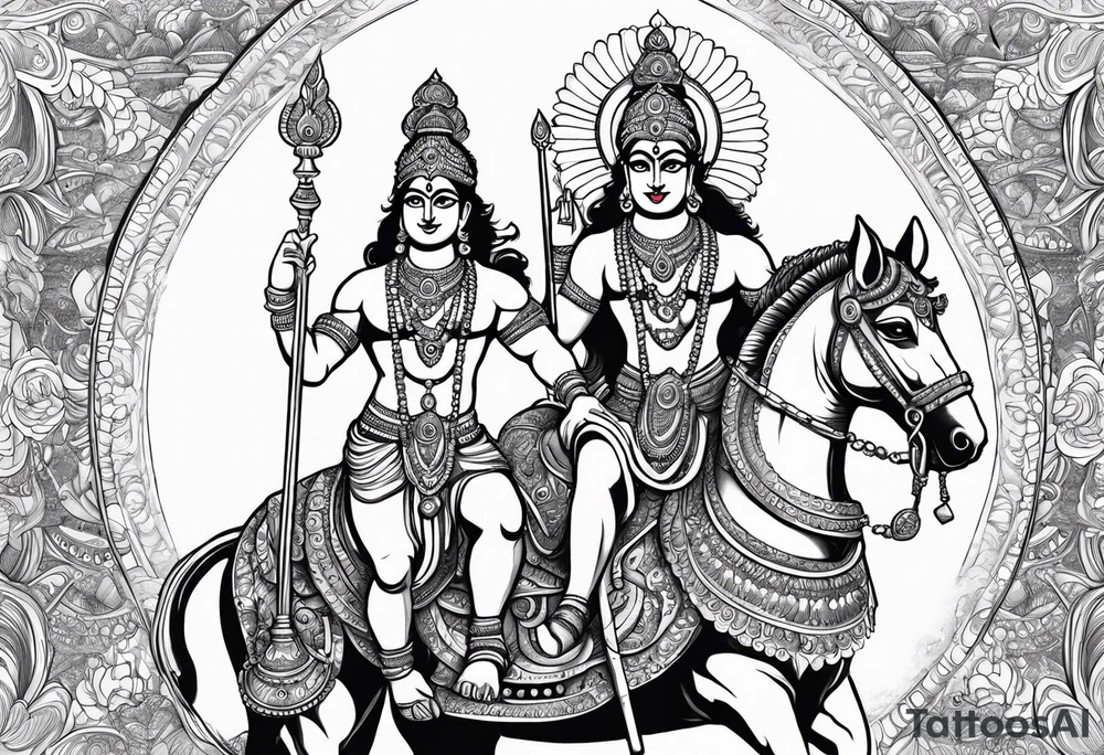 Lord krishna and arjun on a chariot tattoo idea