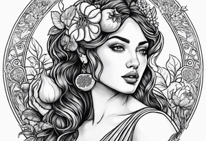 Persephone portrait holding a pomegranate tattoo idea