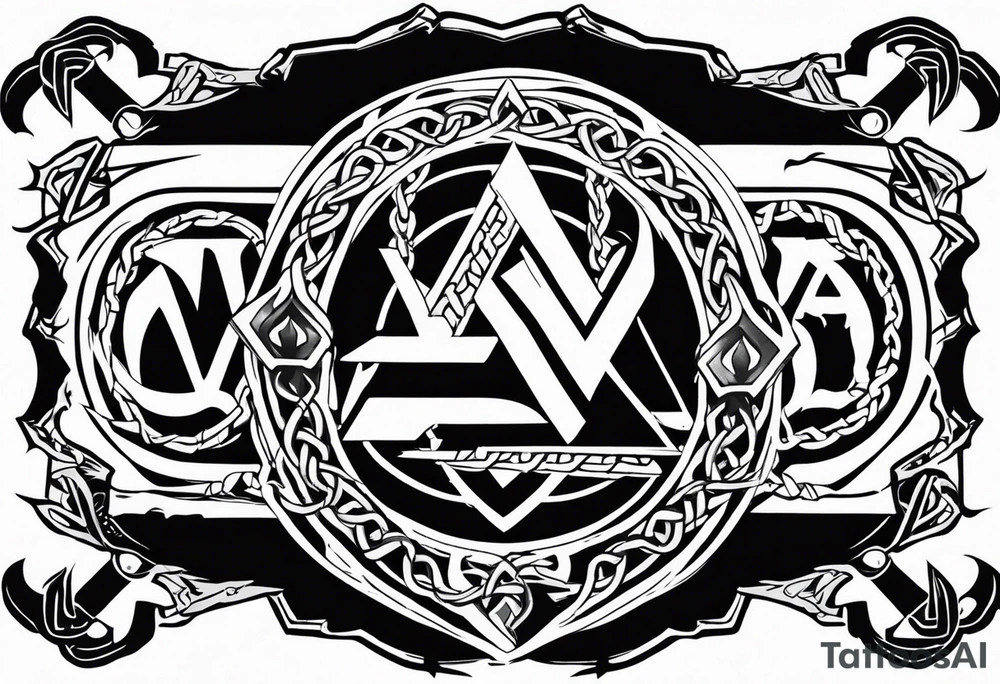 Valhalla sword shield dragon axe Valknut barbed wire chains tribal tattoo idea