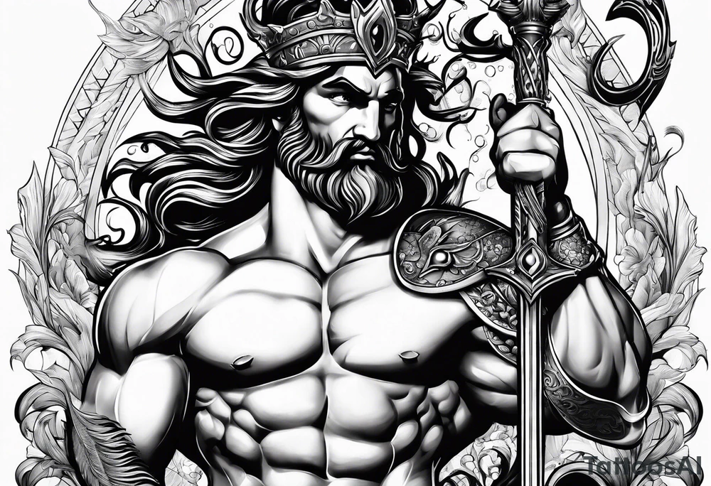 Poseidon mit beetenden Händen tattoo idea
