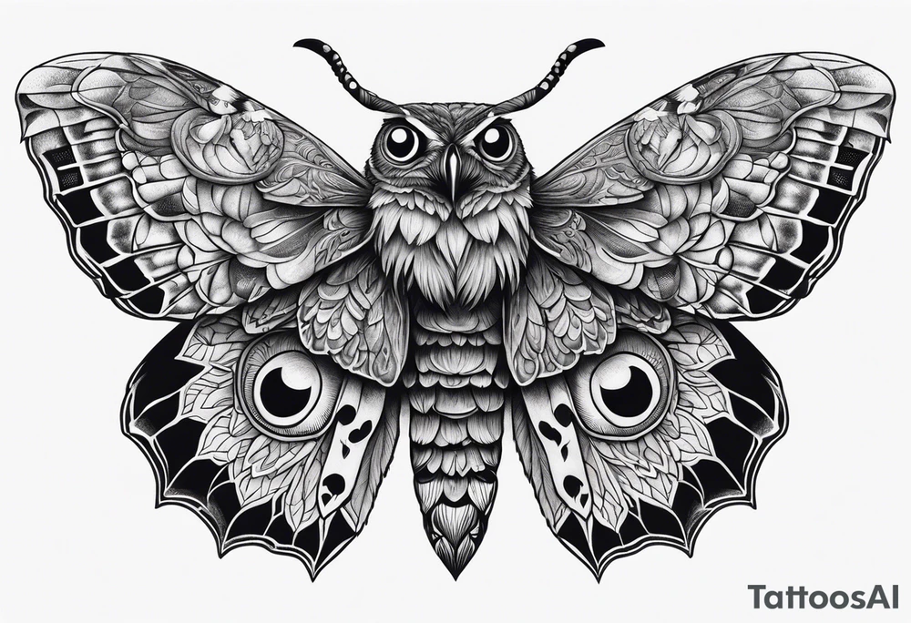 Dead head moth with owl eyes tattoo idea