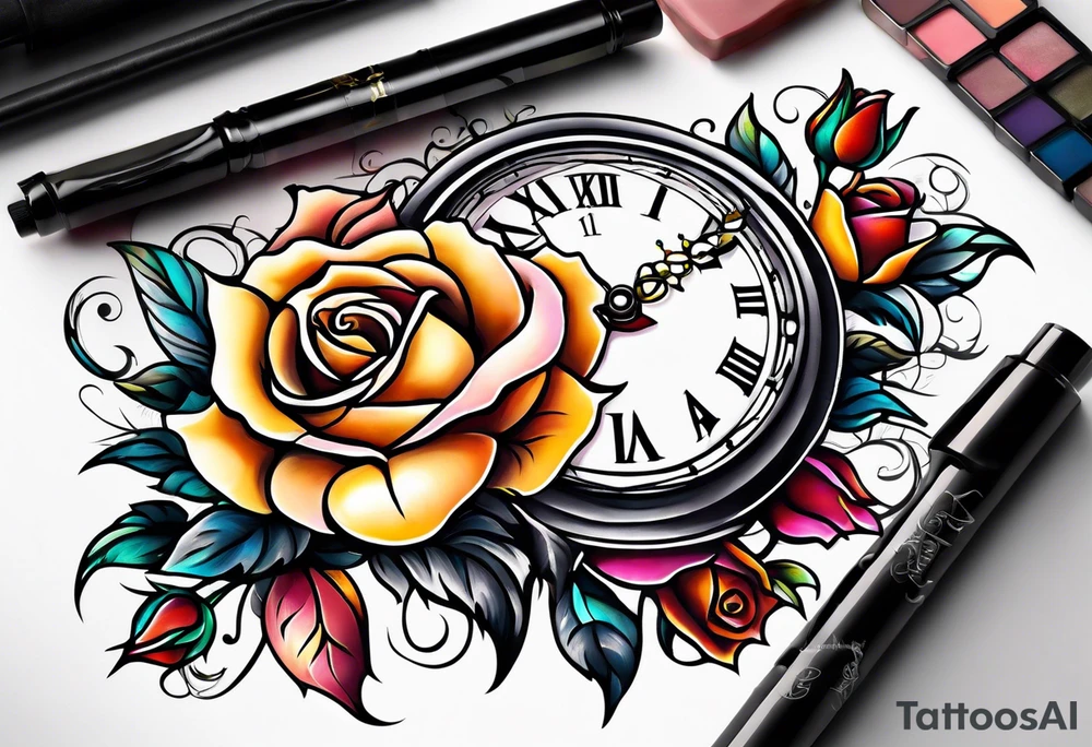 rose, sun, dove, clock, tattoo idea