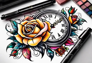 rose, sun, dove, clock, tattoo idea