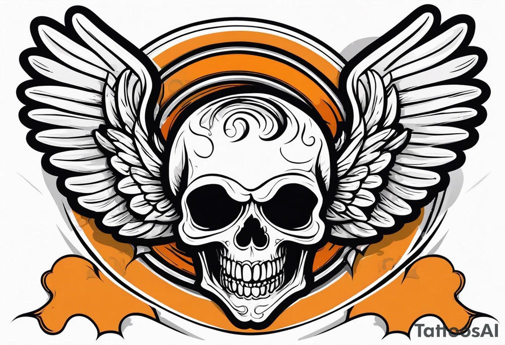 Angel skull laughing black and orange tattoo idea