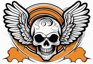 Angel skull laughing black and orange tattoo idea