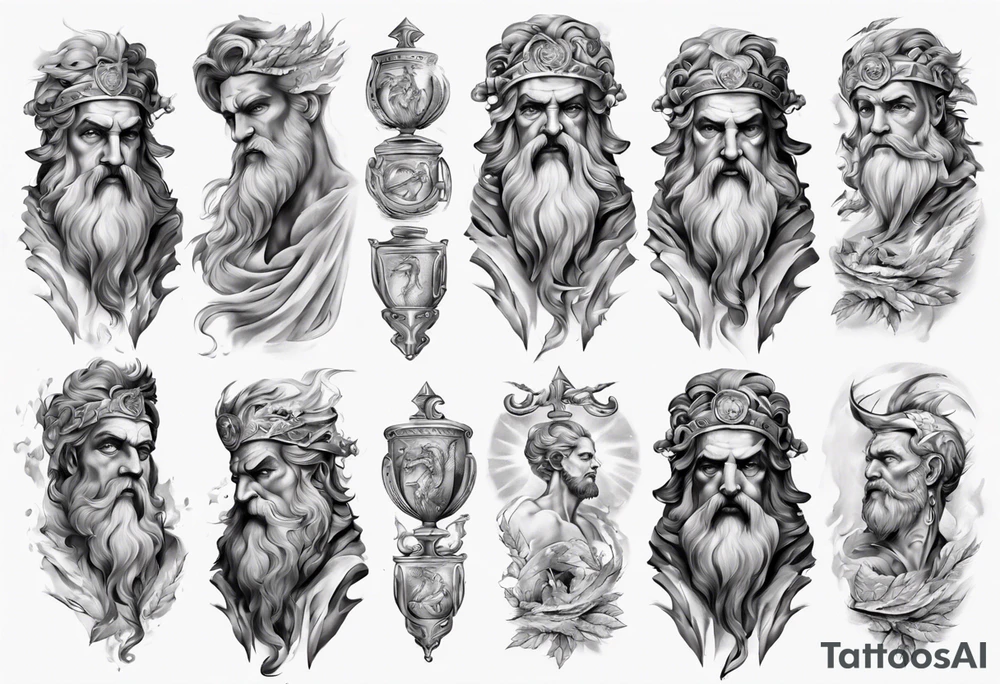 greek zeus sleeve tattoo idea